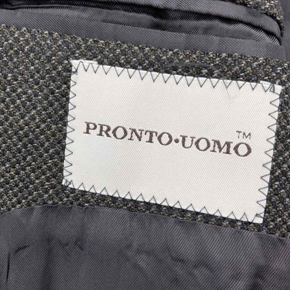 Pronto Uomo Blazer Men 42R Gray Tan‎ Career Lanificio Galtes Wool Italy VTG